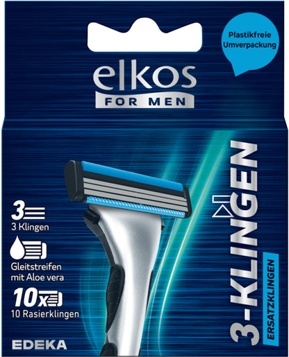 EDEKA elkos MEN 3-Klingen Rasiersystem Ersatzklingen 10ST foodpipe [Lebensmittel-Lieferservice Rostock]