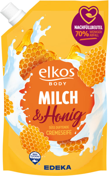 EDEKA elkos Milch&Honig Cremeseife Nachfüllbeutel 750ml foodpipe [Lebensmittel-Lieferservice Rostock]