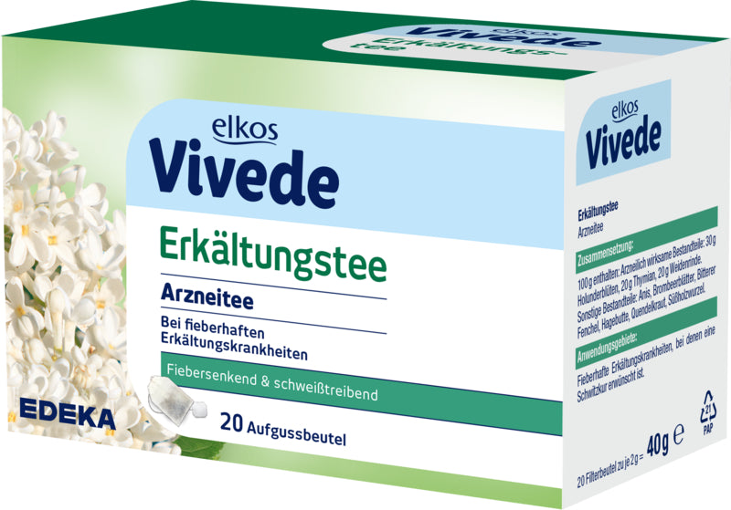 EDEKA elkos VIVEDE Erkältungstee 20ST 40g foodpipe [Lebensmittel-Lieferservice Rostock]