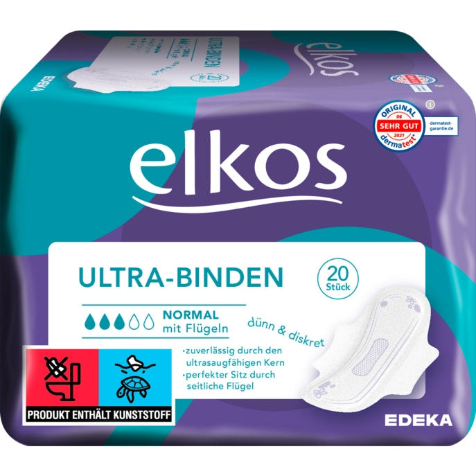 EDEKA elkos Women Ultra Binden Normal mit Flügel 20ST foodpipe [Lebensmittel-Lieferservice Rostock]