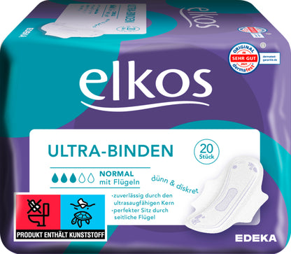 EDEKA elkos Women Ultra Binden Normal mit Flügel 20ST foodpipe [Lebensmittel-Lieferservice Rostock]