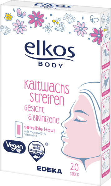 EDEKA elkos body Kaltwachsstreifen Gesicht 20ST foodpipe [Lebensmittel-Lieferservice Rostock]