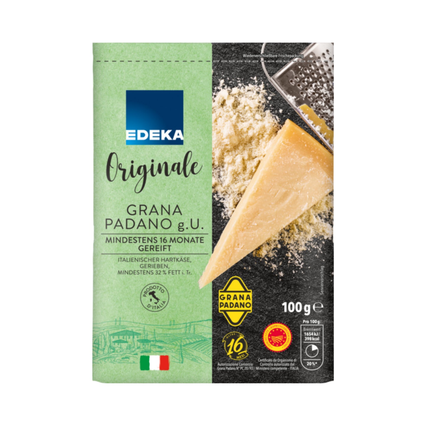 Edeka Originale Grana Padano gerieben 32% Oltre 16 Mesi 100g foodpipe [Lebensmittel-Lieferservice Rostock]