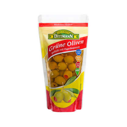 Feinkost Dittmann Oliven gefüllt mit Paprika Paste 270g foodpipe [Lebensmittel-Lieferservice Rostock]