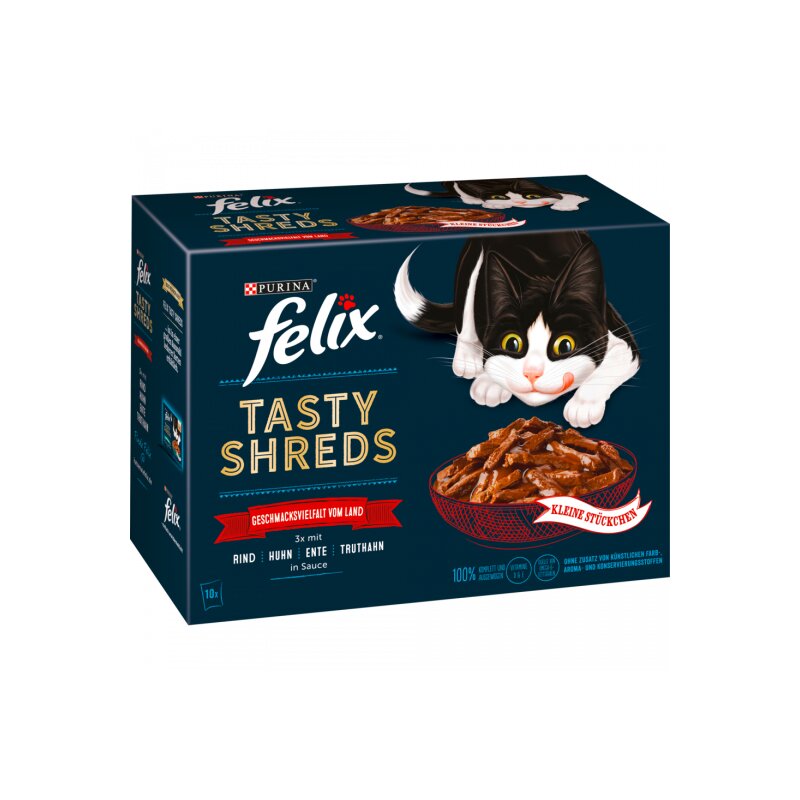 Felix Tasty Shreds Gegrilltes in Sauce Geschmachsvielfalt vom Land 10x80g foodpipe [Lebensmittel-Lieferservice Rostock]