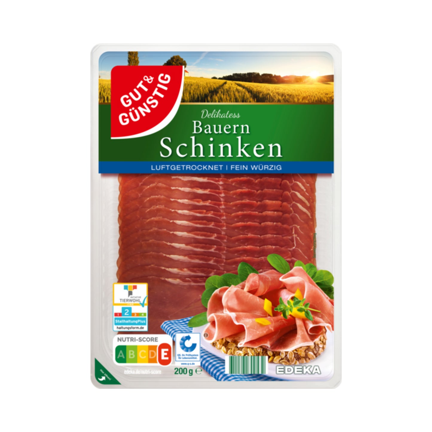 GUT&GÜNSTIG Bauernschinken luftgetrocknet 200g QS ITW foodpipe [Lebensmittel-Lieferservice Rostock]