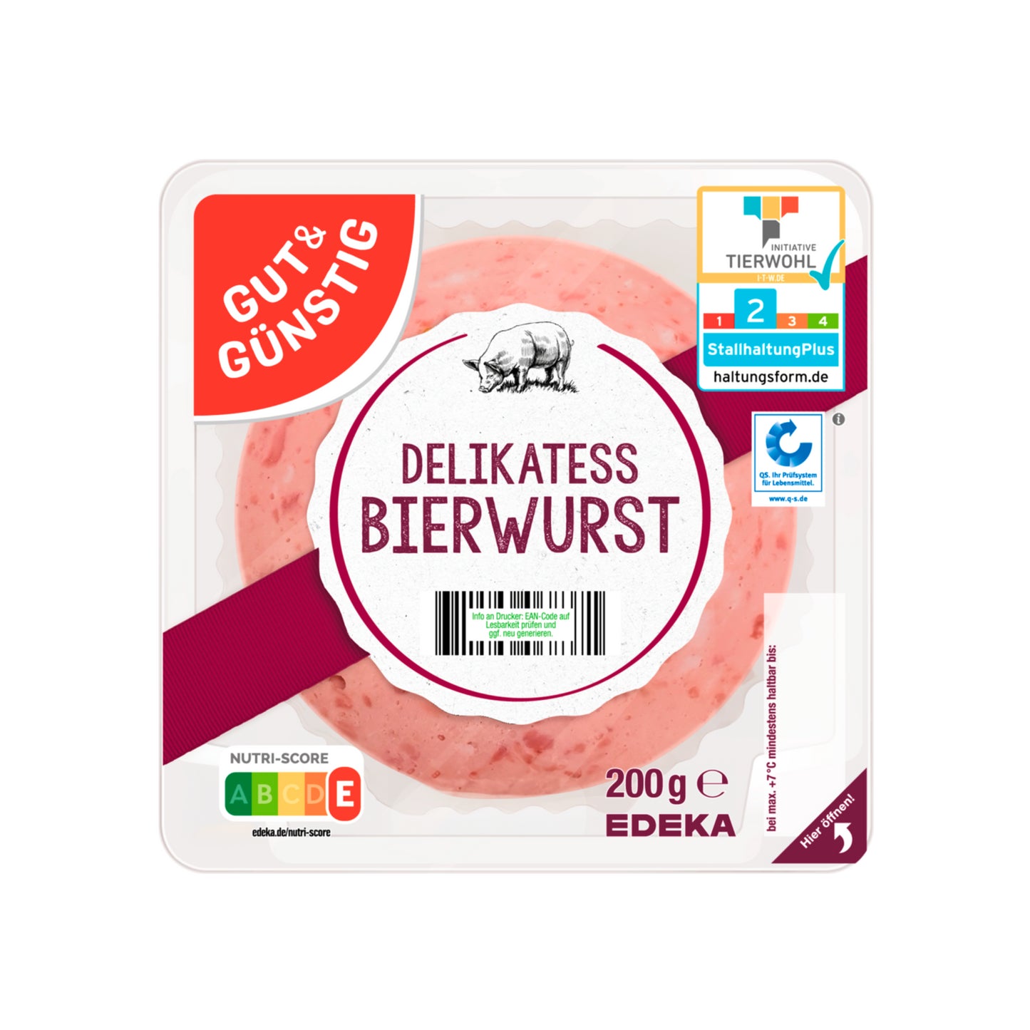 GUT&GÜNSTIG Bierwurst 200g QS ITW foodpipe [Lebensmittel-Lieferservice Rostock]