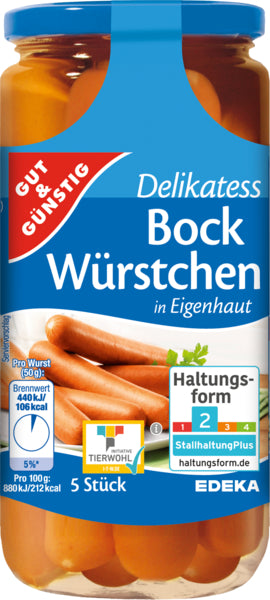 GUT&GÜNSTIG Bockwürstchen 5ST 380g ITW foodpipe [Lebensmittel-Lieferservice Rostock]