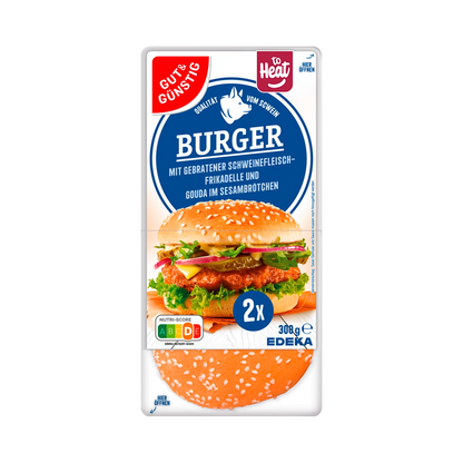 GUT&GÜNSTIG Burger mit gebratener Schweinefleischfrikadelle und Gouda im Sesambrötchen 300g foodpipe [Lebensmittel-Lieferservice Rostock]