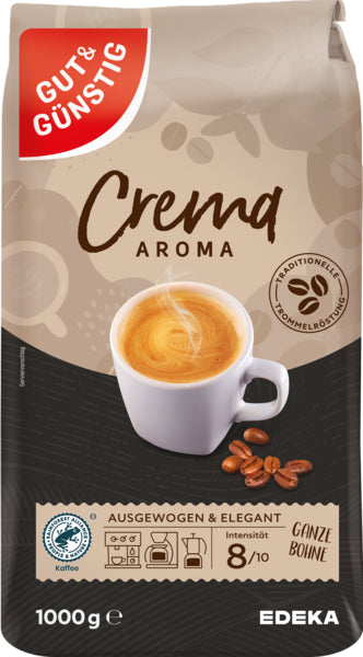 GUT&GÜNSTIG Caffe Crema&Aroma ganze Bohne 1000g foodpipe [Lebensmittel-Lieferservice Rostock]
