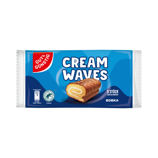 GUT&GÜNSTIG Cream Wave Schoko-Biskuit-Rolle mit Milchcreme 5x35g foodpipe [Lebensmittel-Lieferservice Rostock]