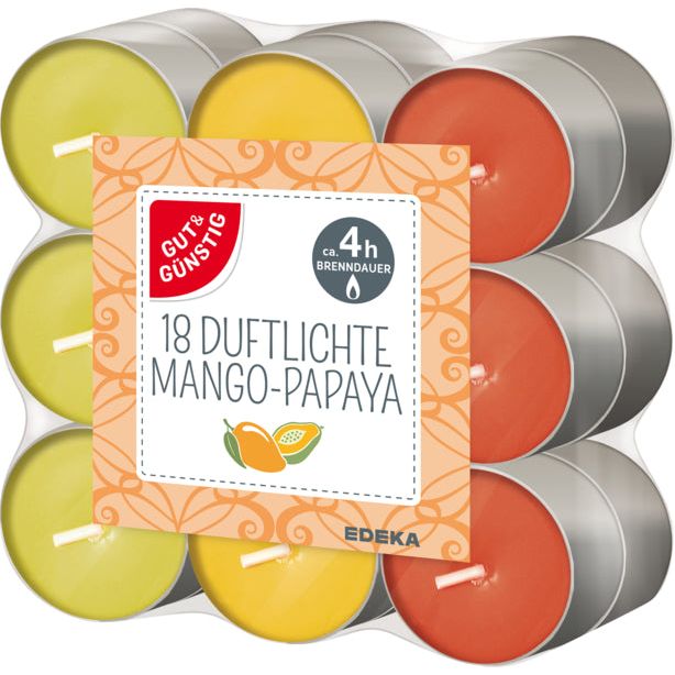 GUT&GÜNSTIG Duftlichte Mango/Papaya 18ST foodpipe [Lebensmittel-Lieferservice Rostock]