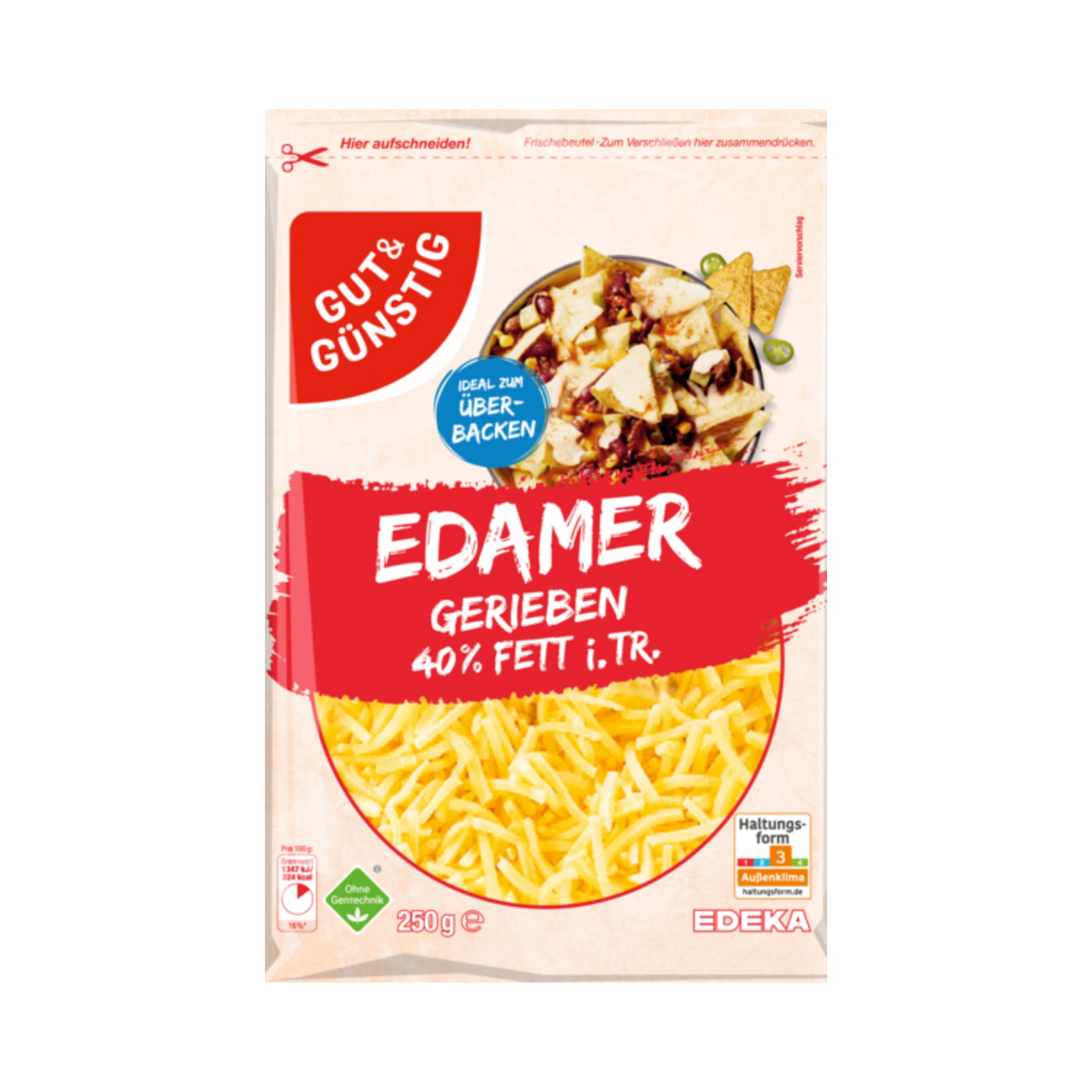 GUT&GÜNSTIG Edamer gerieben 40% 250g VLOG foodpipe [Lebensmittel-Lieferservice Rostock]