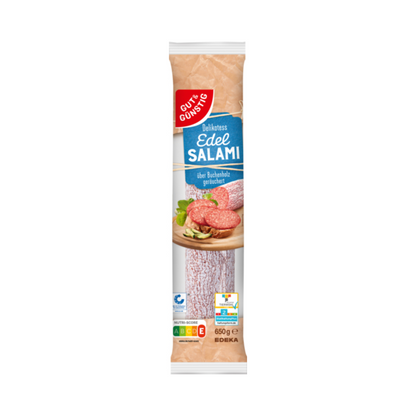 GUT&GÜNSTIG Edelsalami geräuchert 650g QS ITW foodpipe [Lebensmittel-Lieferservice Rostock]