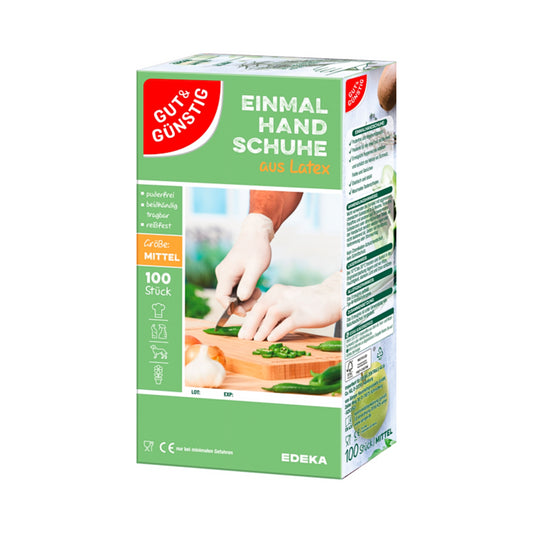 GUT&GÜNSTIG Einmalhandschuhe Latex Gr.M 100ST foodpipe [Lebensmittel-Lieferservice Rostock]