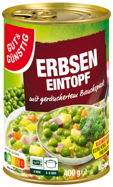 GUT&GÜNSTIG Erbseneintopf mit Bauchspeck Kleiner Kauf 400g foodpipe Rostock [Lebensmittel-Lieferservice Rostock]