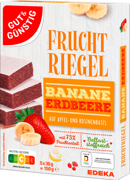 GUT&GÜNSTIG Fruchtriegel Banane Erdbeere 5x30g foodpipe [Lebensmittel-Lieferservice Rostock]