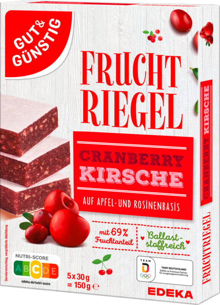 GUT&GÜNSTIG Fruchtriegel Cranberry Kirsche 5x30g foodpipe [Lebensmittel-Lieferservice Rostock]