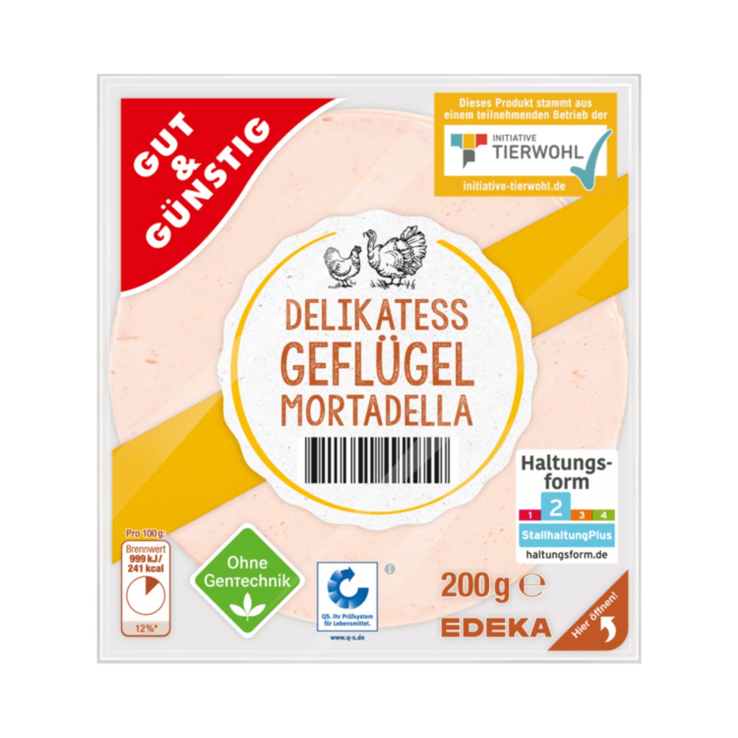 GUT&GÜNSTIG Geflügel Mortadella 200g VLOG QS ITW foodpipe [Lebensmittel-Lieferservice Rostock]