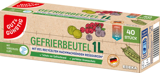 GUT&GÜNSTIG Gefrierbeutel recycelt 1l 40ST foodpipe [Lebensmittel-Lieferservice Rostock]