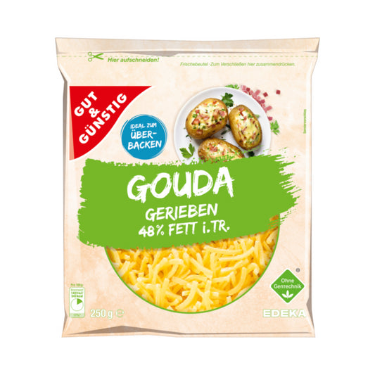 GUT&GÜNSTIG Gouda gerieben 48% 250g VLOG foodpipe [Lebensmittel-Lieferservice Rostock]