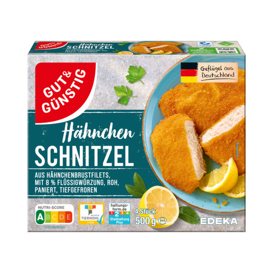 GUT&GÜNSTIG Hähnchenschnitzel paniert 500g VLOG QS ITW foodpipe [Lebensmittel-Lieferservice Rostock]