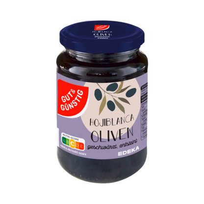 GUT&GÜNSTIG Hojiblanca Oliven geschwärzt, entsteint 340g foodpipe [Lebensmittel-Lieferservice Rostock]