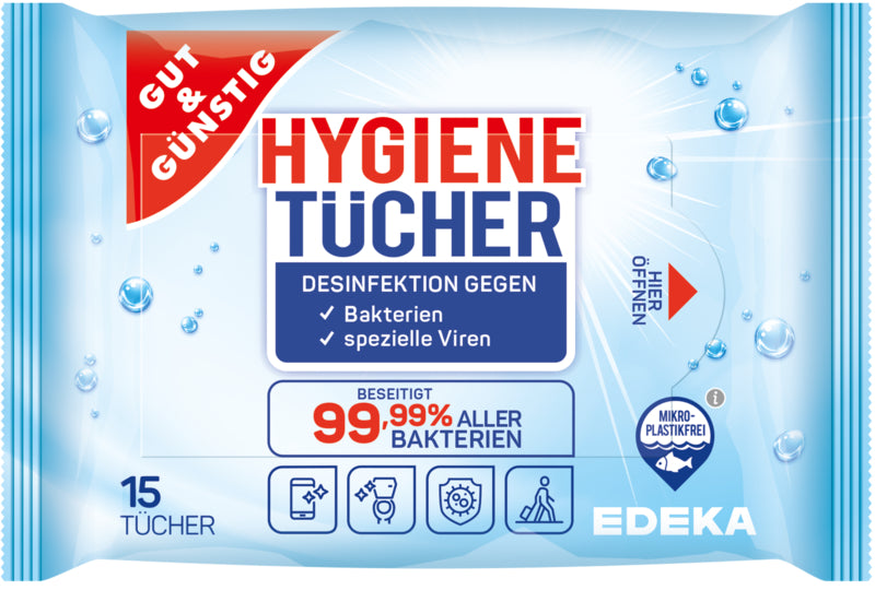 GUT&GÜNSTIG Hygienetücher desinfizierend Flowpack 15ST foodpipe [Lebensmittel-Lieferservice Rostock]