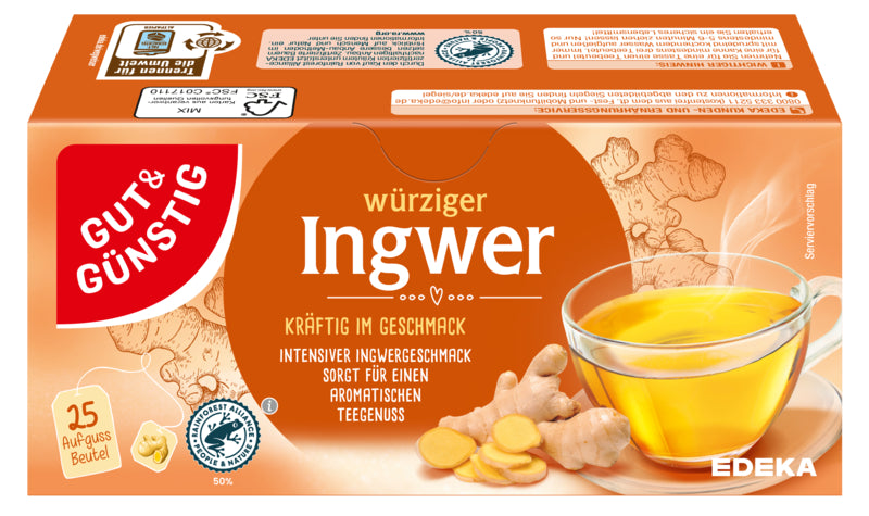 GUT&GÜNSTIG Ingwer Pur Tee 25ST 50g foodpipe [Lebensmittel-Lieferservice Rostock]