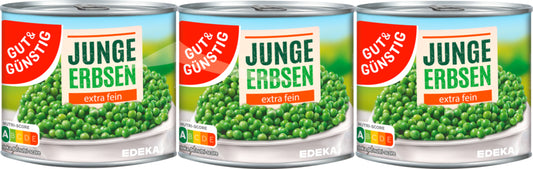 GUT&GÜNSTIG Junge Erbsen extra fein 3x200g foodpipe [Lebensmittel-Lieferservice Rostock]