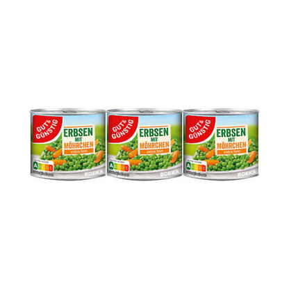 GUT&GÜNSTIG Junge Erbsen mit Möhrchen extra fein 3x200g foodpipe [Lebensmittel-Lieferservice Rostock]