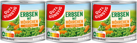 GUT&GÜNSTIG Junge Erbsen mit Möhrchen extra fein 3x200g foodpipe [Lebensmittel-Lieferservice Rostock]