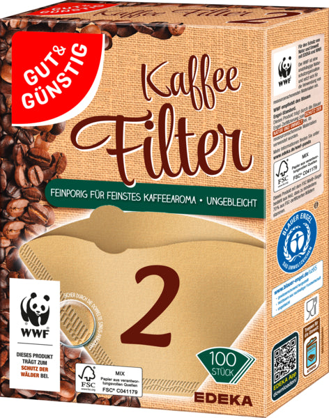 GUT&GÜNSTIG Kaffeefilter naturbraun Größe 2 100ST foodpipe [Lebensmittel-Lieferservice Rostock]