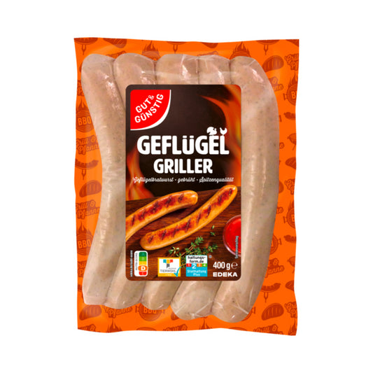 GUT&GÜNSTIG Knusper Griller Geflügelbratwurst 5x80g QS ITW foodpipe [Lebensmittel-Lieferservice Rostock]