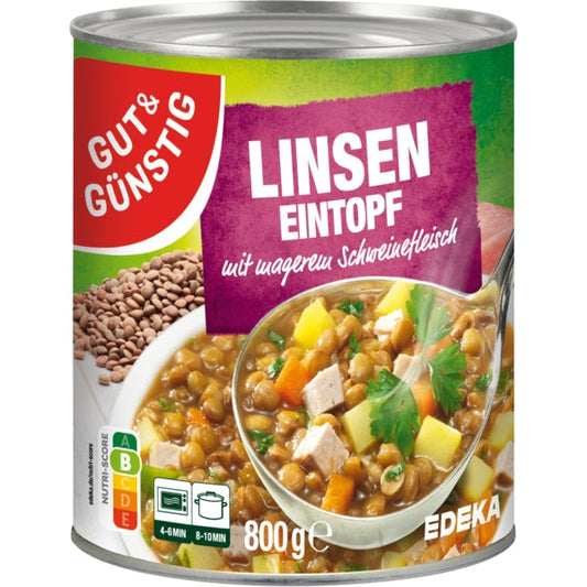 GUT&GÜNSTIG Linseneintopf mit magerem Schweinefleisch 800g foodpipe [Lebensmittel-Lieferservice Rostock]