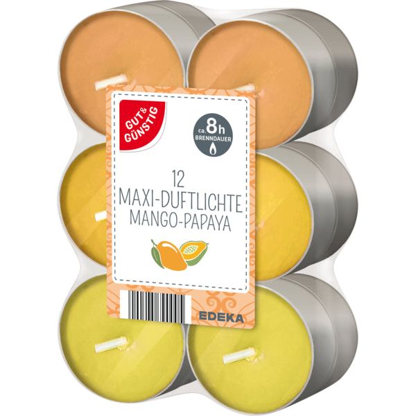 GUT&GÜNSTIG Maxi Duftlichte Mango/Papaya 12ST foodpipe [Lebensmittel-Lieferservice Rostock]