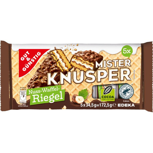 GUT&GÜNSTIG Mister Knusper Nuss-Waffel-Riegel 5x34,5g foodpipe [Lebensmittel-Lieferservice Rostock]