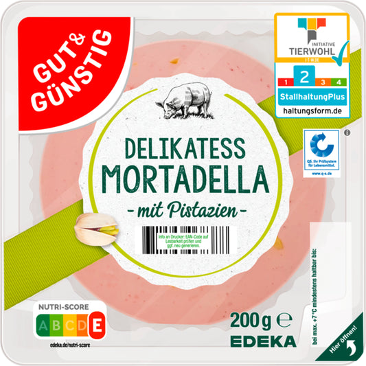 GUT&GÜNSTIG Mortadella mit Pistazien 200g QS ITW foodpipe [Lebensmittel-Lieferservice Rostock]