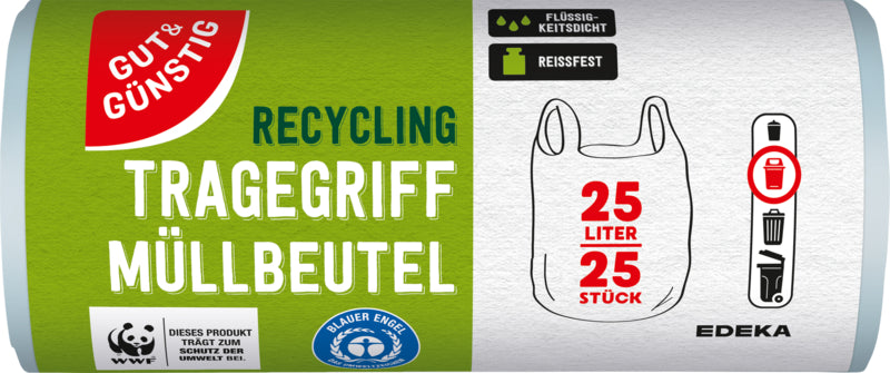 GUT&GÜNSTIG Müllbeutel recycling mit Griff 25l 25ST foodpipe [Lebensmittel-Lieferservice Rostock]