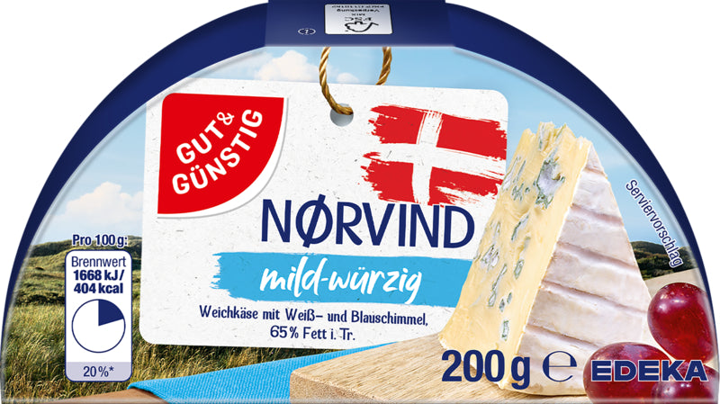 GUT&GÜNSTIG Nørvind Weichkäse mit Weiß-und Blauschimmel 65% 200g  foodpipe [Lebensmittel-Lieferservice Rostock]