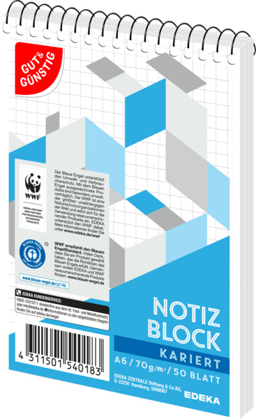 GUT&GÜNSTIG Notizblock kariert A6 50BL foodpipe [Lebensmittel-Lieferservice Rostock]