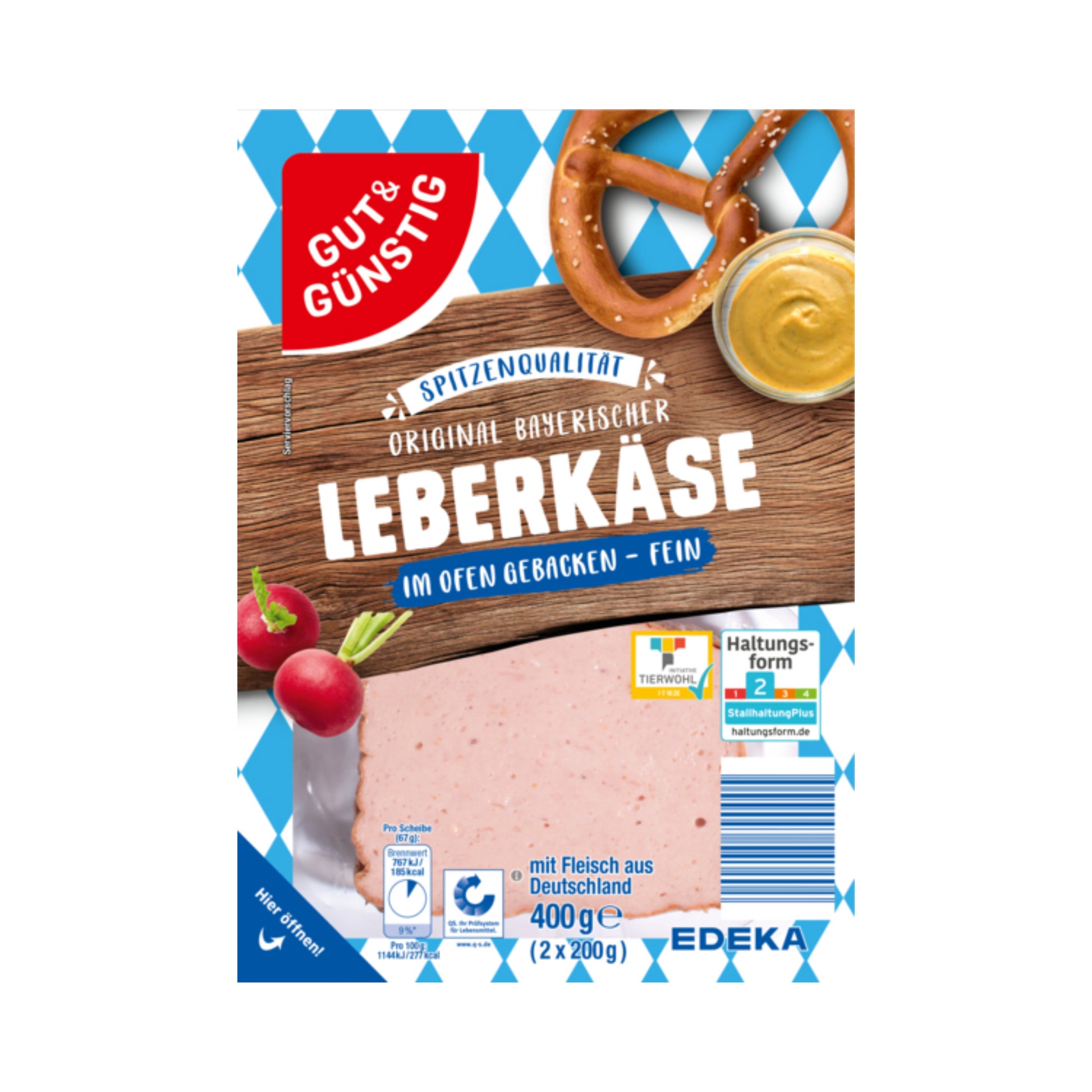 GUT&GÜNSTIG Original Bayerischer Leberkäse fein 2x200g QS ITW foodpipe [Lebensmittel-Lieferservice Rostock]