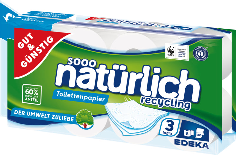 GUT&GÜNSTIG Recycling Toilettenpapier 3-lagig 8x200BL foodpipe [Lebensmittel-Lieferservice Rostock]