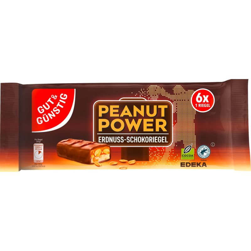 GUT&GÜNSTIG Schokoriegel Peanut Power 6x50g foodpipe [Lebensmittel-Lieferservice Rostock]