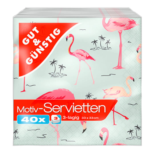 GUT&GÜNSTIG Servietten Flamingo 33x33cm 40ST foodpipe Rostock [Lebensmittel-Lieferservice Rostock]