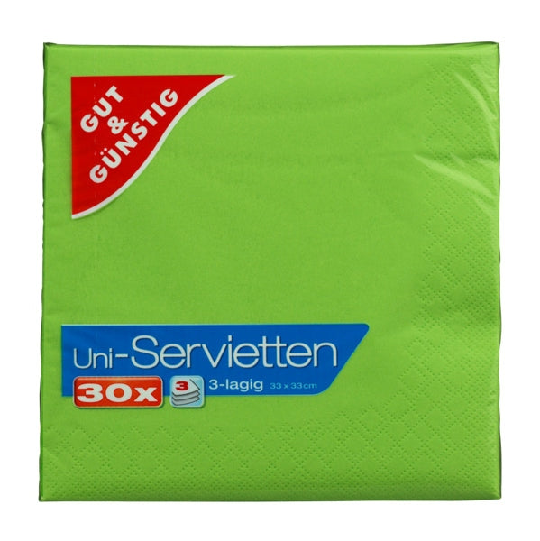 GUT&GÜNSTIG Servietten grün 3-lagig 33x33cm 30ST foodpipe [Lebensmittel-Lieferservice Rostock]