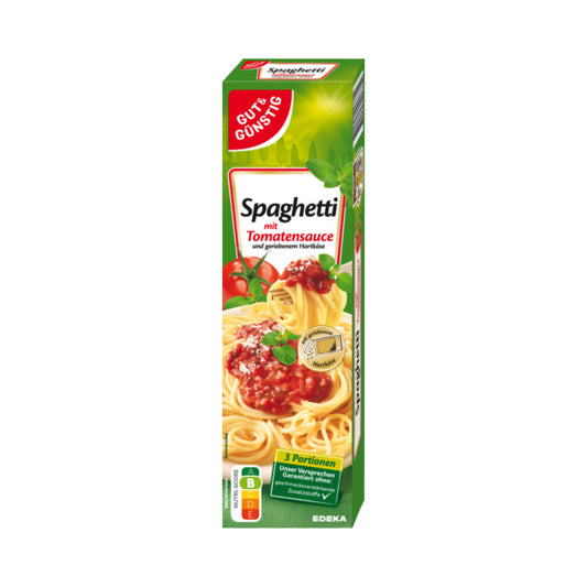 GUT&GÜNSTIG Spaghettigericht m.Tomatensauce&geriebenem Hartkäse 397g foodpipe [Lebensmittel-Lieferservice Rostock]