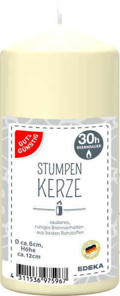 GUT&GÜNSTIG Stumpenkerze creme 120/60mm foodpipe Rostock [Lebensmittel-Lieferservice Rostock]