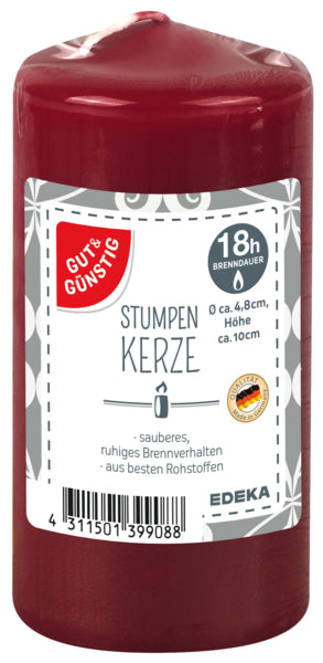 GUT&GÜNSTIG Stumpenkerze rot 100/50mm foodpipe [Lebensmittel-Lieferservice Rostock]