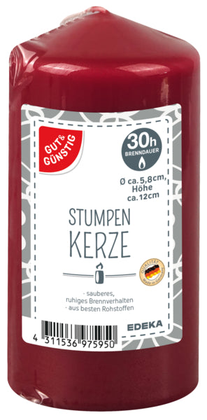 GUT&GÜNSTIG Stumpenkerze rot 120/60mm foodpipe Rostock [Lebensmittel-Lieferservice Rostock]